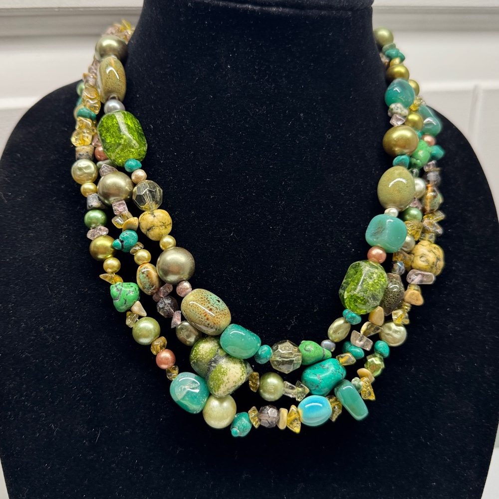 Green multi strand necklace